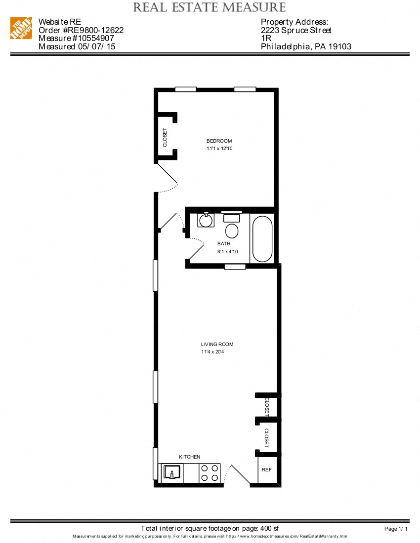 Floor plan for 1 bed, 1 bath, 1 sqft